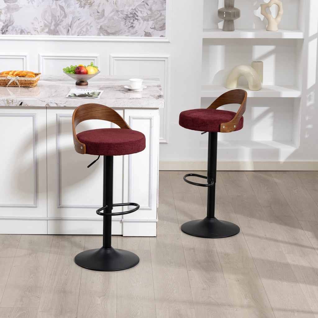SGABELLO AL BAR GIREVOLE 360° REGOLABILE IN ALTEZZA SET DA 2 PEZZI LINO WINE RED