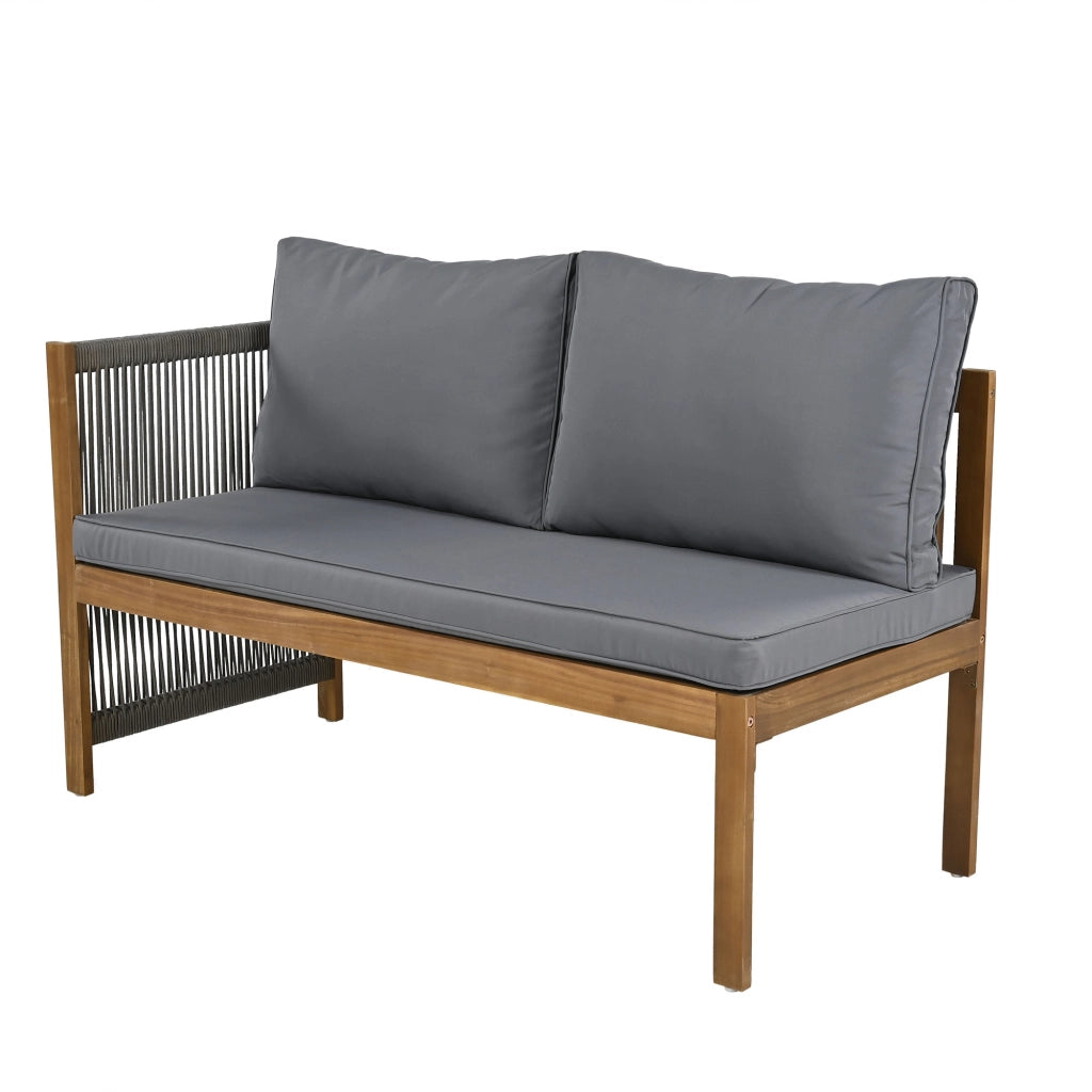 Divano Angolare con Tavolino da Caff¨¨ ¨C MINIMAL ¨C Tessuto Grigio, Legno Acacia