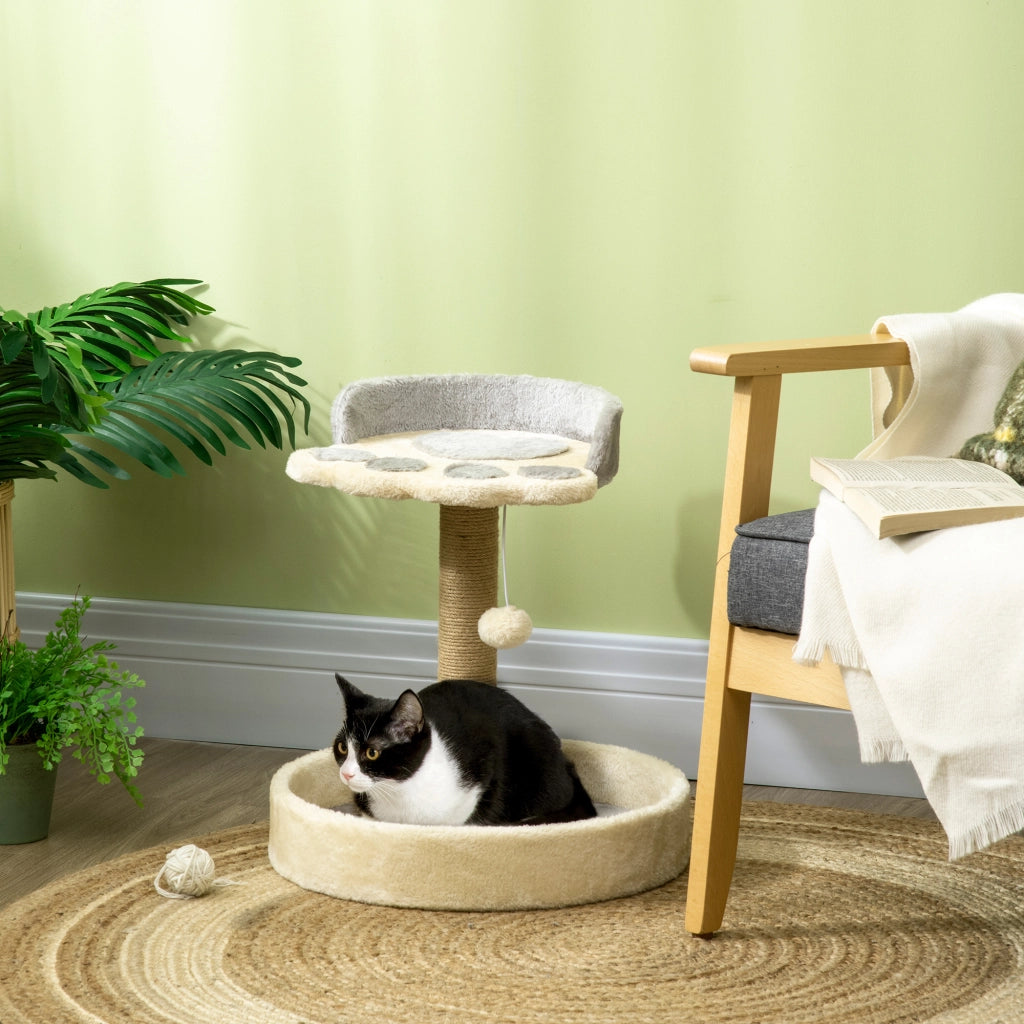 Tiragraffi per Gatti con Lettini, Corda in Juta e Peluche, 41x41x44 cm, Grigio e Beige