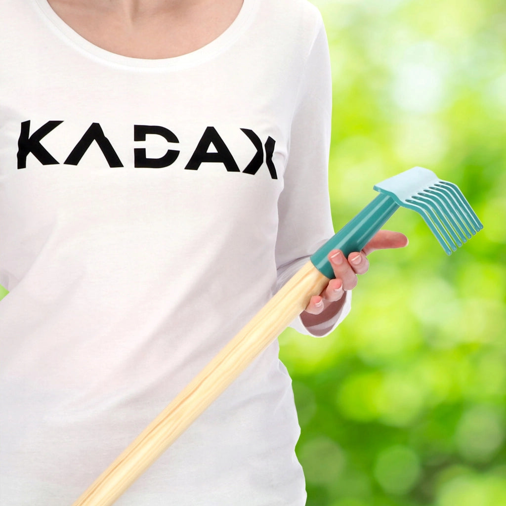 Rastrello per foglie KADAX per giardino, erba, manico in legno, 134 cm, rastrello da donna a 8 punte