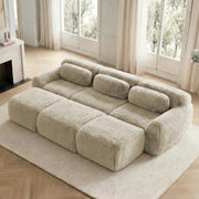 OKWISH Divano Modulare 3 Posti, Design Senza Struttura con Pouf Collegabile e Base Antiscivolo, Peluche, Cachi Chiaro