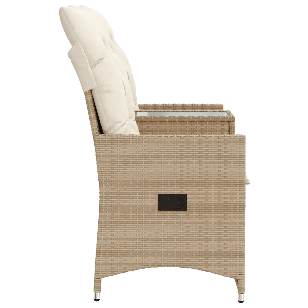 Divano Giardino Reclinabile 2 Posti Tavolino-Sofa da Giardino-Divanetto da esterno Beige Polyrattan 466931
