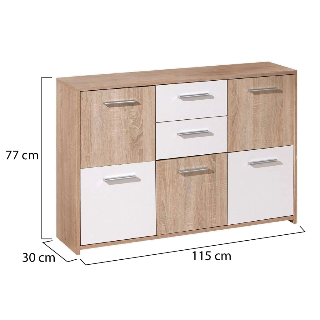 Madia Pianisi, Credenza 2 Cassetti, 115x30x77h cm Bianco