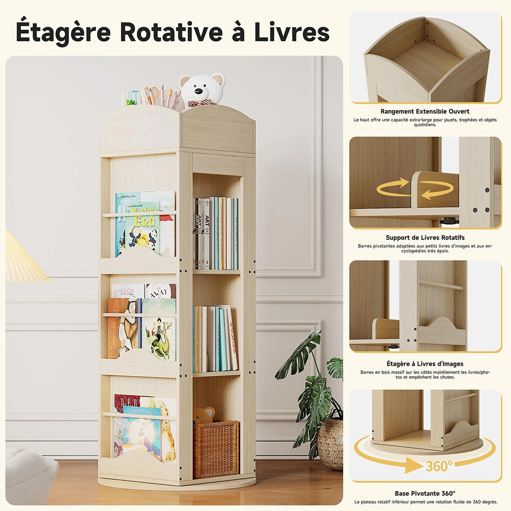 Set mobili combinati bambino multifunzione - Xylo - letto, armadio, libreria girevole, colore legno naturale