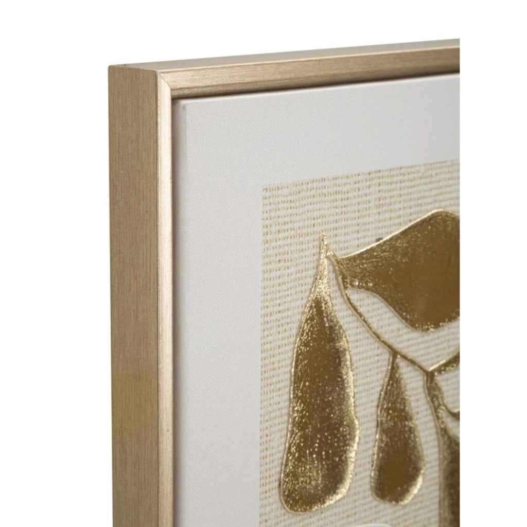 Stampa su tela Goldy A foglie oro su fondo lino con cornice, 50x70 cm