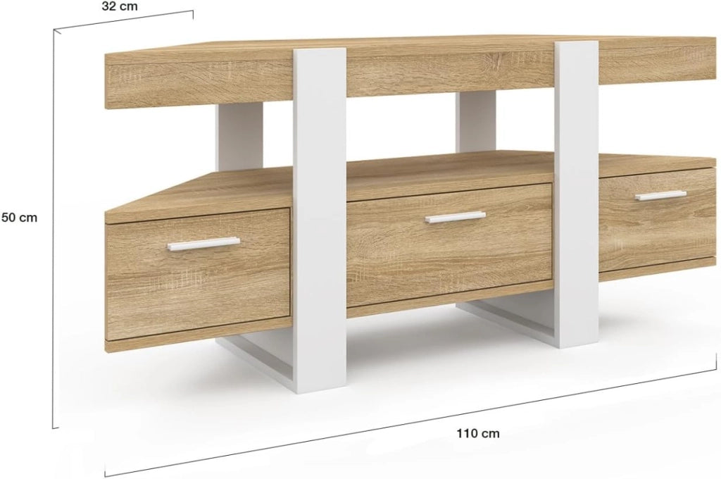 Mobile TV angolare PHOENIX 110 cm con cassetto in legno e bianco