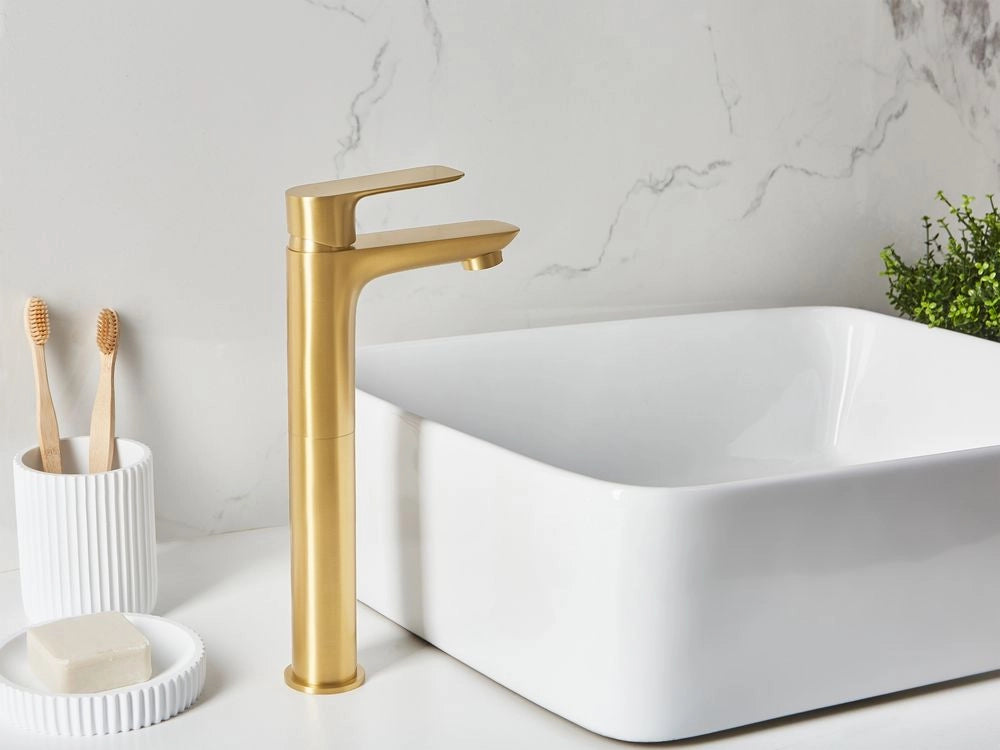 Elegante rubinetto per lavabo in ottone opaco monocomando 30 cm Accessori bagno oro