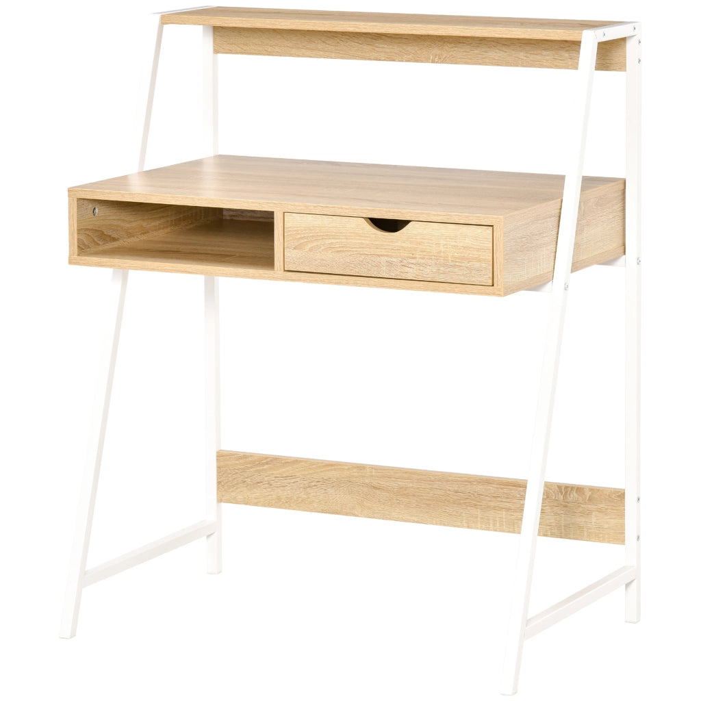 Scrivania con Cassetti e Ripiano ¨C Zephmum ¨C Bianco Rovere 90x50x75