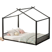 Letto per Bambini Singolo 140 x 200 cm con Struttura a Casetta; senza Materasso; in Metallo Nero