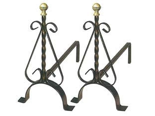 ALARI TORCIGLIONE CON POMOLI IN OTTONE- - cm.19x40x33h. - 1 coppia MILLE