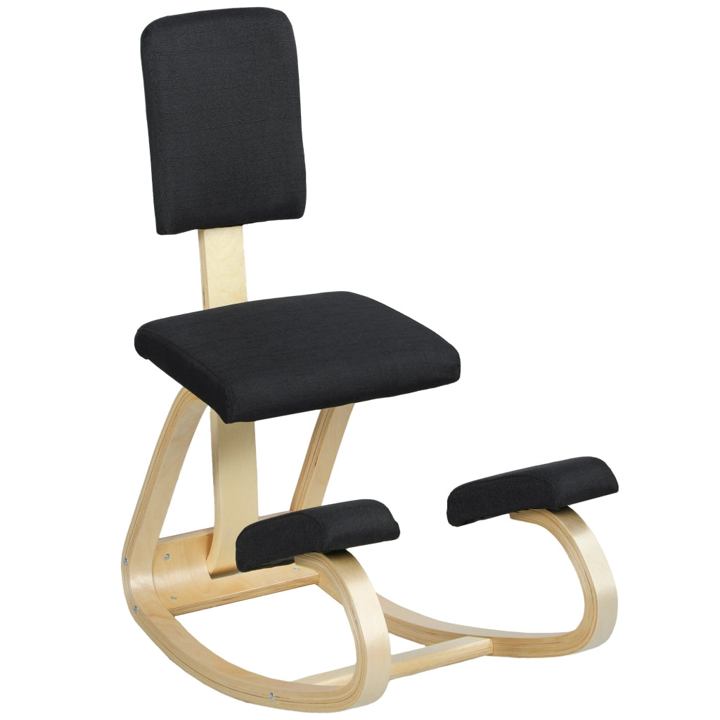 Sedia Inginocchiatoio Dondolante in Tessuto Effetto Lino e Legno di Betulla, 51x84x93 cm, Nero