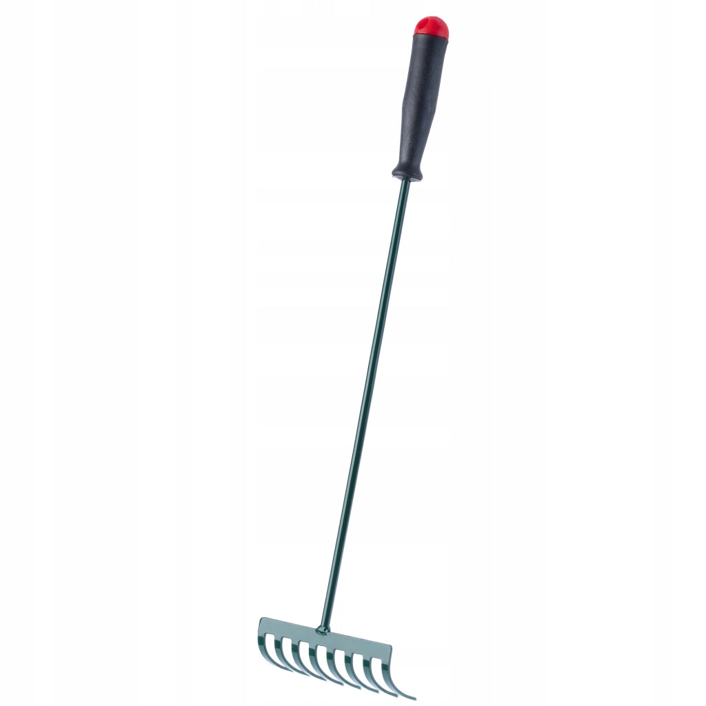 Rastrello in metallo KADAX per foglie, erba, giardino, piccolo rastrello, 60 cm, 8 denti, manico