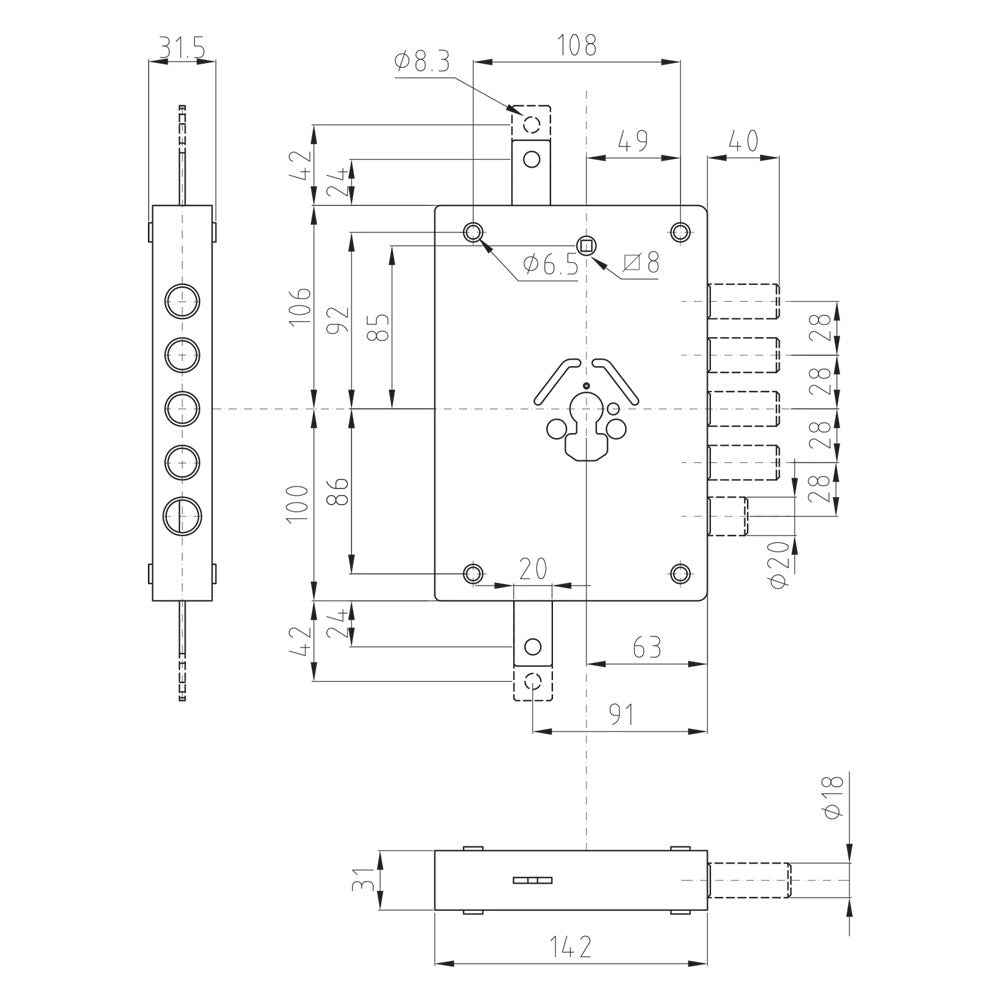 SERRATURA TRIPLICE DA APPLICARE ART. 42 art.42.7 - Sx E 70 mm 152 x 206  - DIERRE