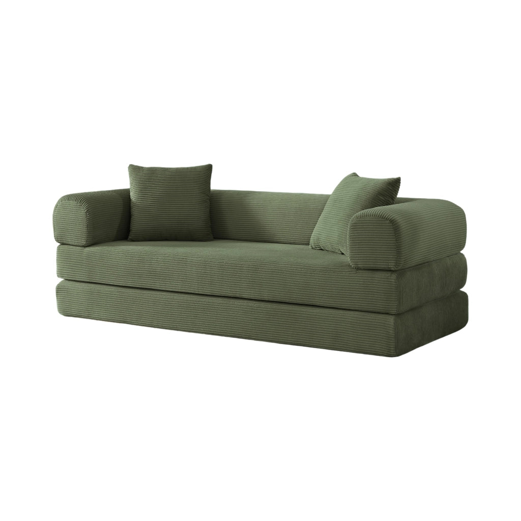 Sofa letto modulare in velluto verde, trasformabile in letto singolo, senza montaggio