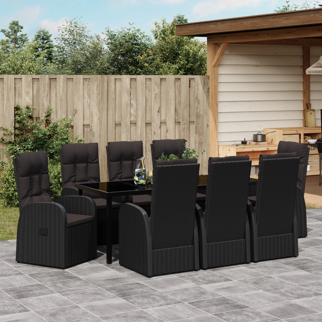 Set da Giardino in 9 Pezzi con Cuscini - Rattan Polietilene Nero