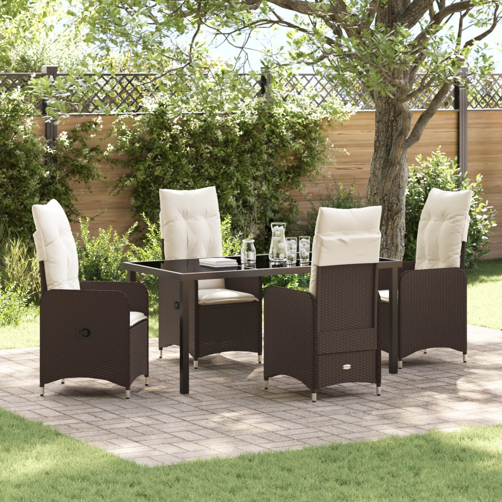 Set da pranzo da giardino 5 pezzi con cuscini marroni in polyrattan
