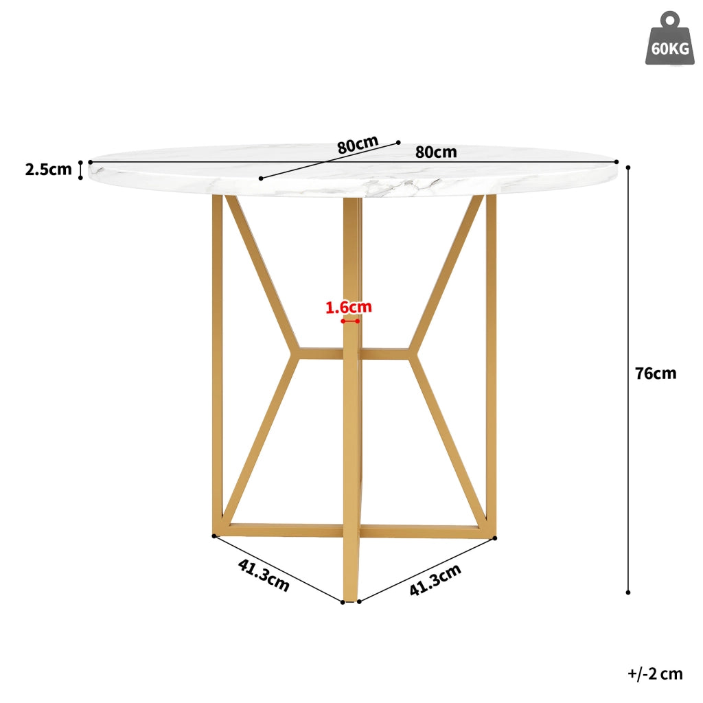 Tavolo da pranzo 80x80x76 cm con design elegante in MDF e metallo dorato