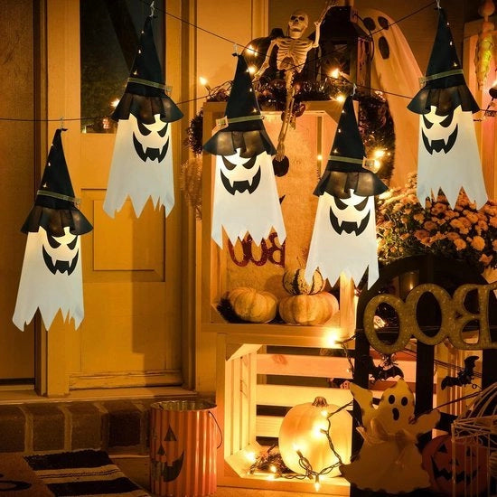 Decorazione Esterna per Halloween - 5 pezzi Heksenhoed di Illuminazione per Esterno Opknoping Verlichte Heksenhoed Fantasma - Decorazione per Albero Giardino Muro Plafond