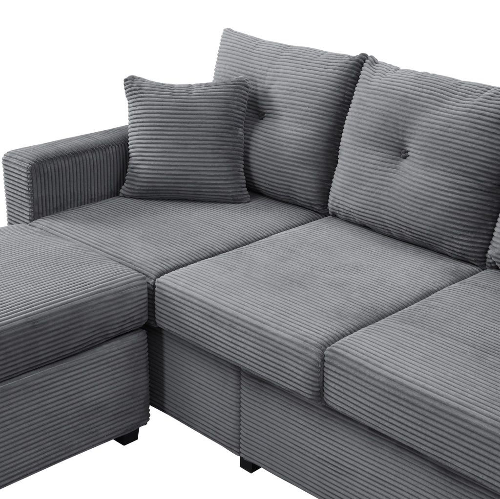 Divano modulare a L con illuminazione LED; ottomano multifunzione; in cord; grigio antico