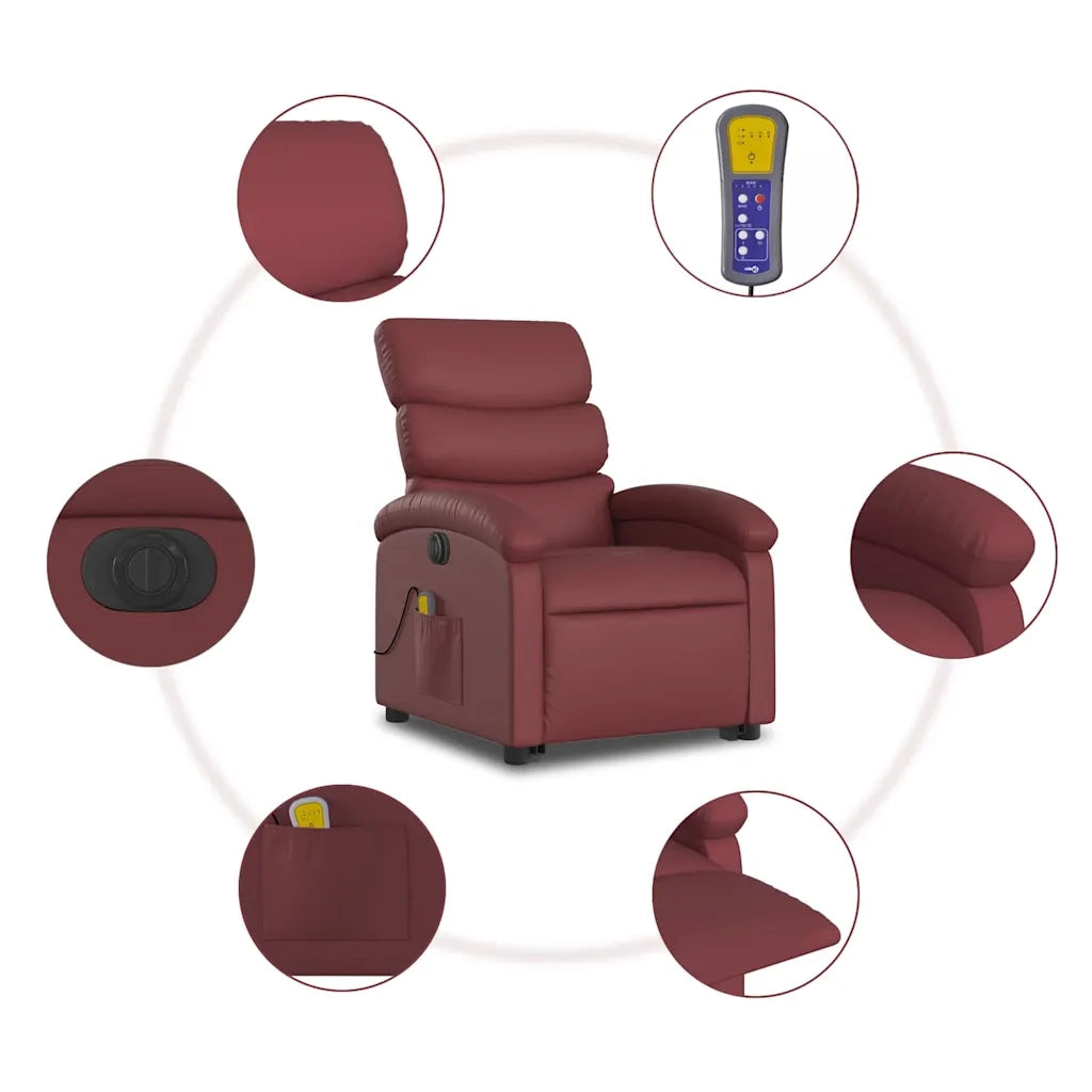 Poltrona Alzapersona Reclinabile Rosso Vino in Similpelle 3204065