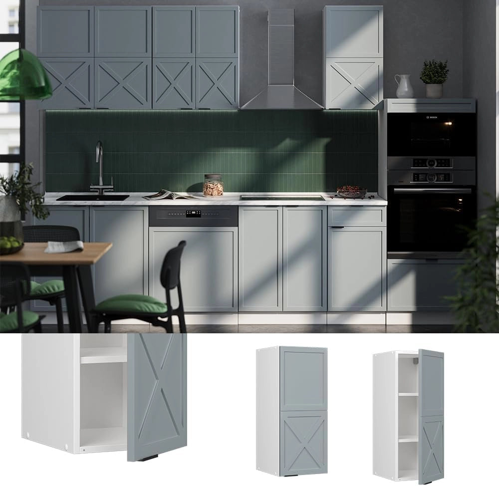 Mobile lavello cucina Fame-Line, Blu-grigio chiaro, 80 cm con ripiano, PL Rovere