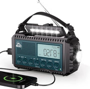 Radio portatile con batteria 12000 mAh e luce di emergenza - Caricabile e trasportabile - AM/FM/SW - Lampada di lettura - Radio di emergenza - Collegamento Type C - Allarme SOS - Radio dinamica - Ideale per campeggio all'aperto e passeggiate