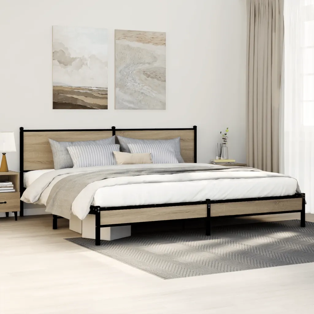 Giroletto senza Materaso in Metallo Rovere Sonoma 200x200 cm 3301394