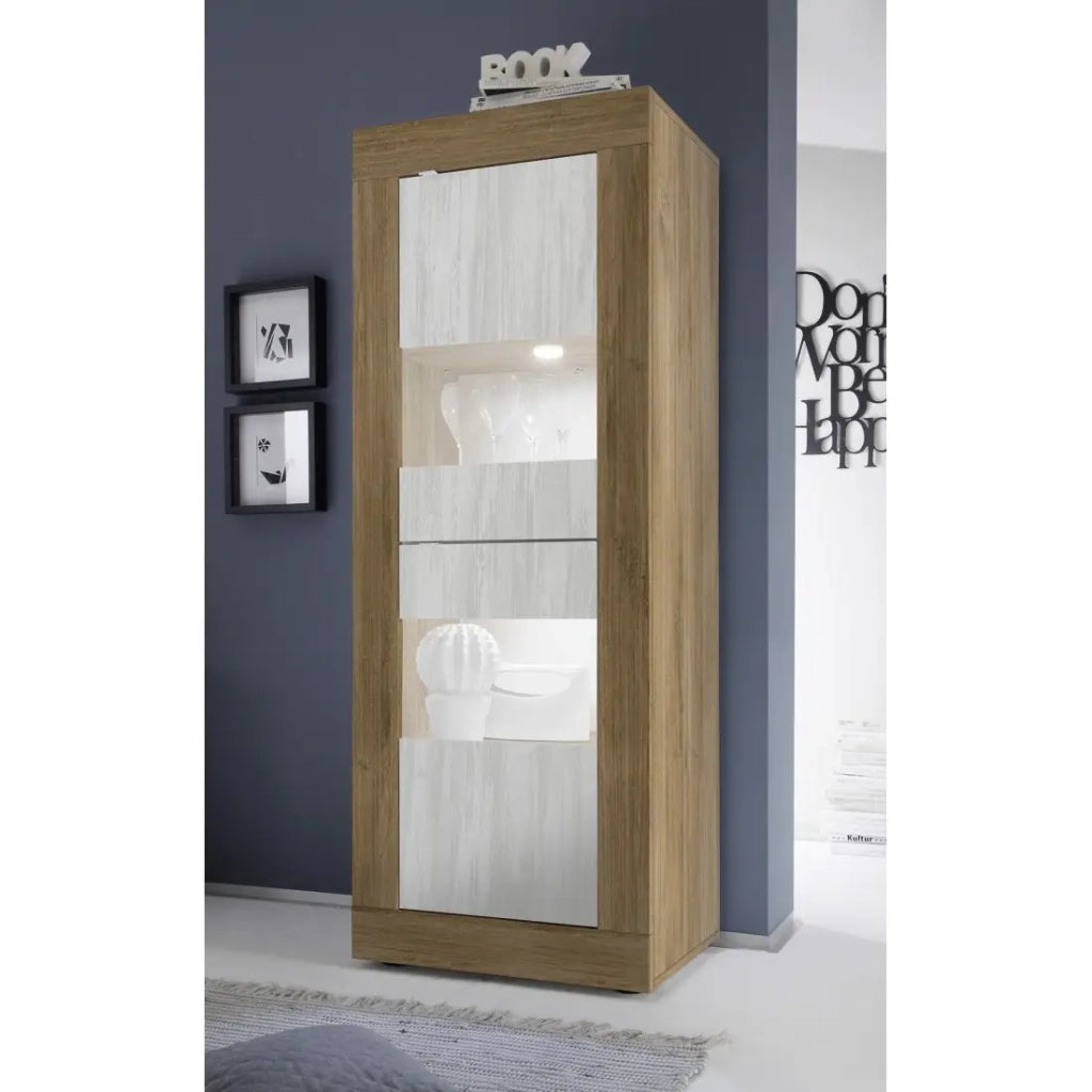 Vetrina design 2 porte collezione ACCESS. Colori bianco e rovere scuro.