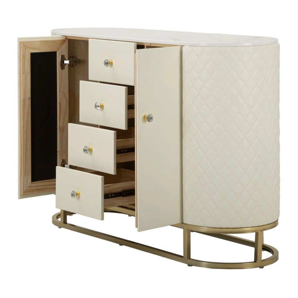 Credenza Sharon bianca e oro con cassetti e ante 120 cm