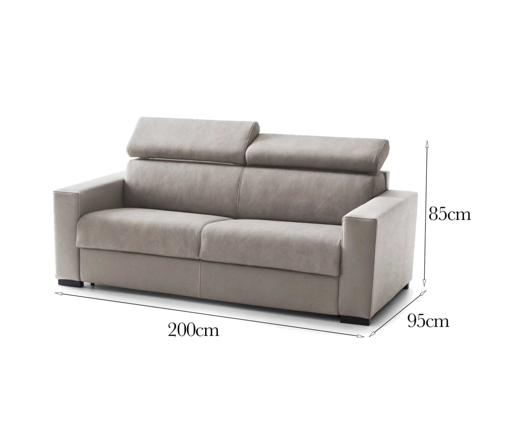 Divano fisso Aggius, Divano a 2 posti Large, Made in Italy, SofÒ  Soggiorno, in tessuto imbottito, con poggiatesta regolabili e Braccioli slim, cm 200x95h85, Tortora