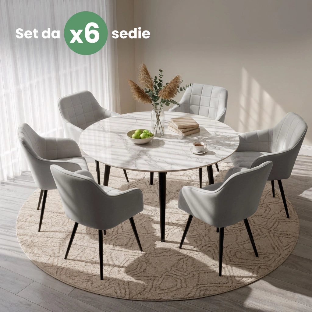Set di 6 Sedie imbottite con cuciture quadrate LUXANO Grigio gambe nere