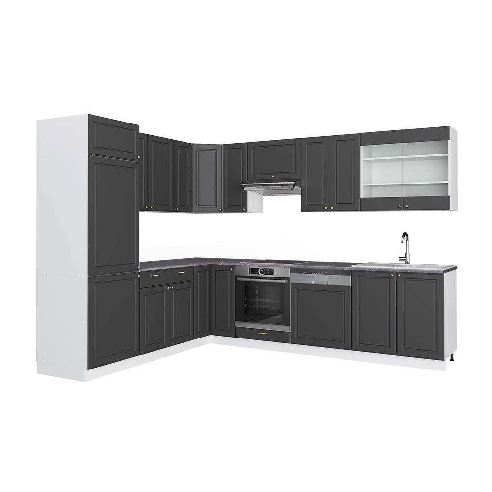 Cucina angolare completa Fame-Line Antracite-oro/Bianco 287 x 60 cm, PL Antracite Vicco