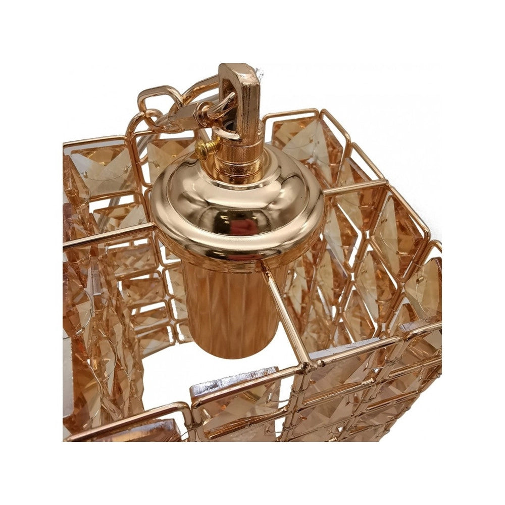 Trade Shop - Lampadario Sospeso Rettangolare Cristalli Lampada Luce Attacco E27 Oro 32316 -