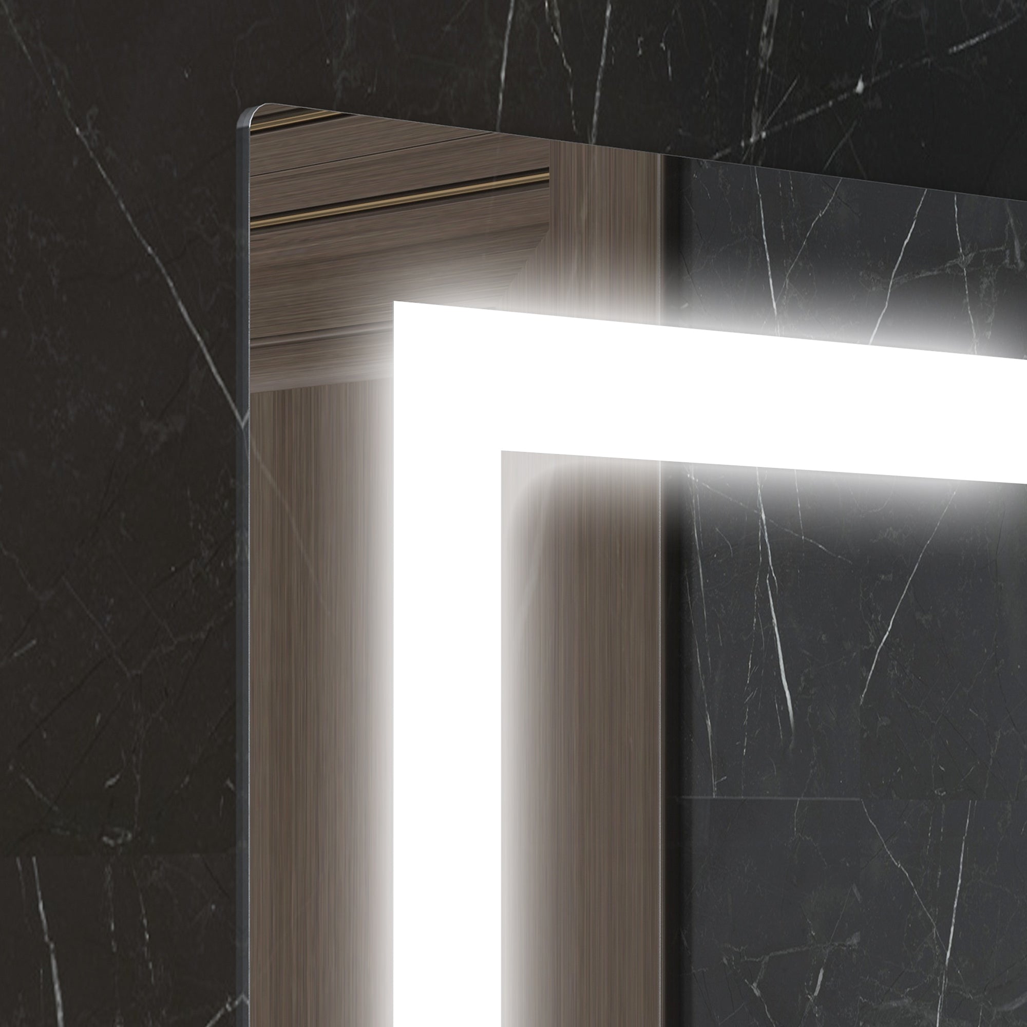 Specchio Bagno a Parete Cornice Luce LED a 3 Colori Mensola in Vetro 50x12x70 cm