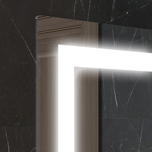 Specchio Bagno a Parete Cornice Luce LED a 3 Colori Mensola in Vetro 50x12x70 cm