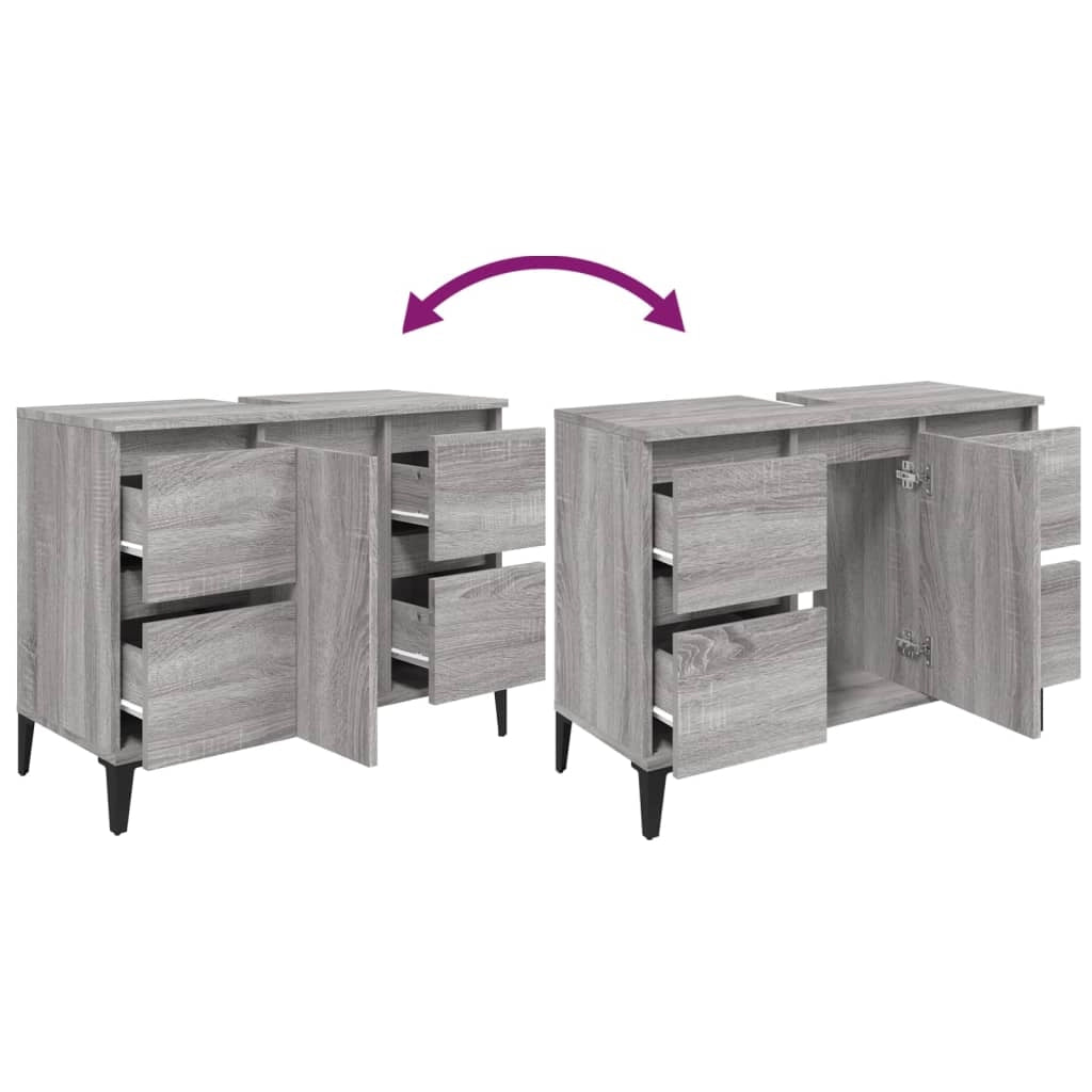 Mobile sottolavabo per bagno 80 x 33 x 60 cm in legno ingegnerizzato grigio 02_0006849