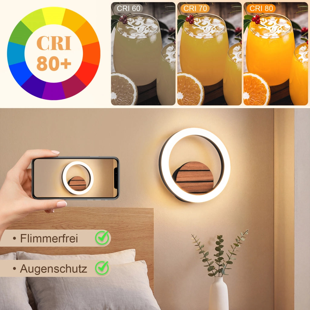 ZMH Lampada da Parete LED Interni 20cm Moderna Rotonda 6W 3000K Legno Effetto Indiretta per Corridoio Soggiorno Camera