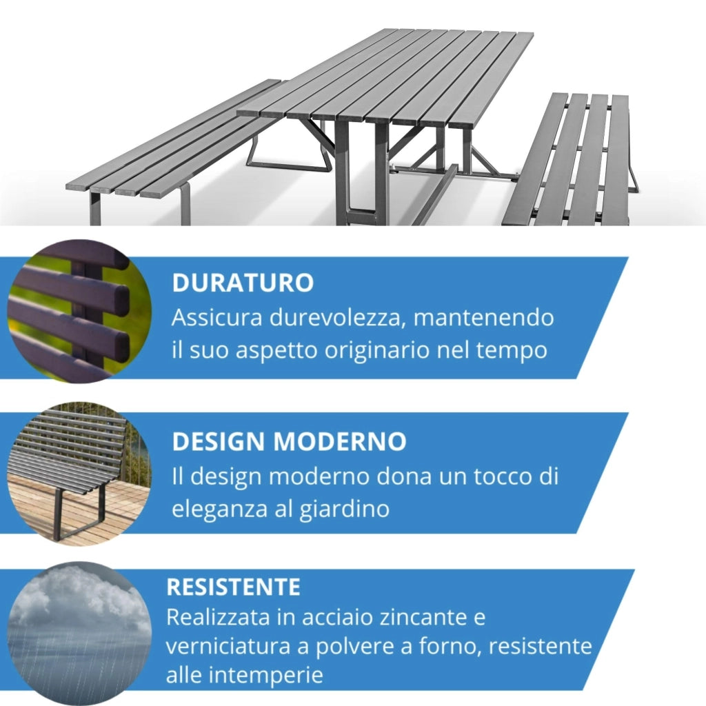 Andrys Panchina Giardino senza Schienale 190x50x42 - Tubo Rettangolare Grigio