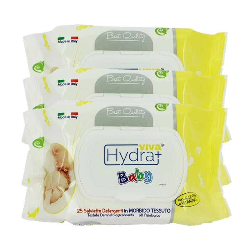 MAURY'S SET 3CF SALVIETTE DETERGENTI UMIDIFICATE PER BAMBINI BABY 25PZ ALOE VERA VITAMINA E BEST QUALITY