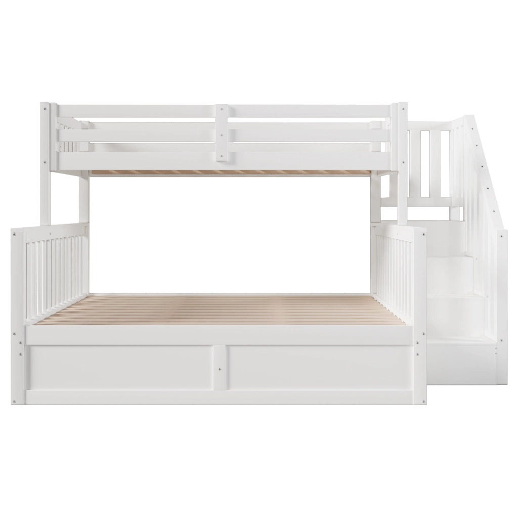 Letto a Castello 90x200 140x200 con Contenitore e Scala ¨C MINIMAL ¨C Bianco, Idraulico, senza Materasso