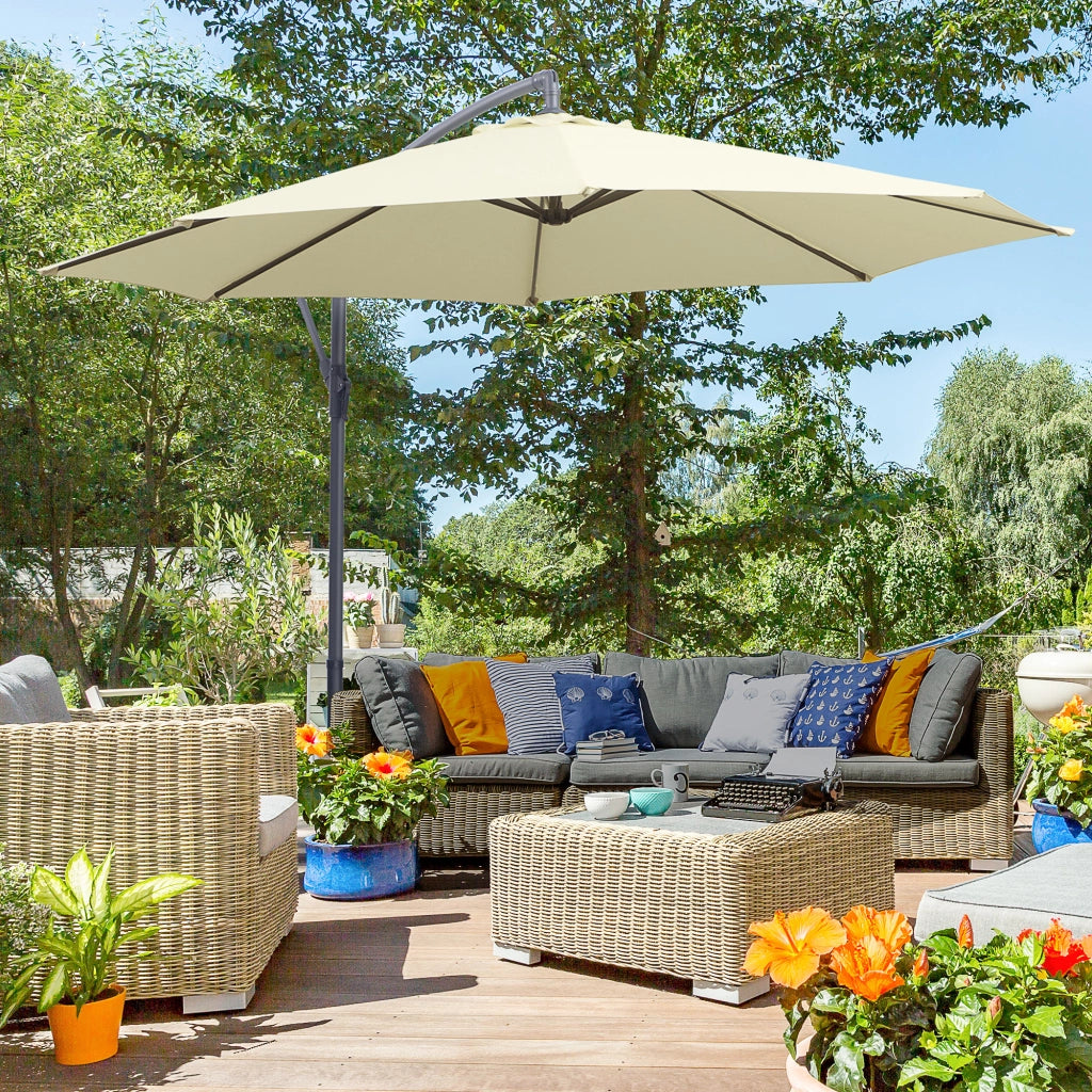 EasyComfort Ombrellone Decentrato da Giardino con Base a Croce Inclusa, in Metallo e Poliestere, 3x2.5 m, Beige