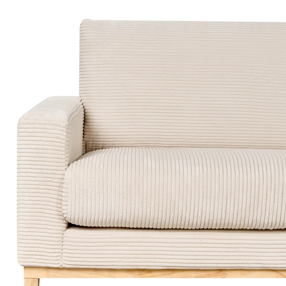 Divano angolare a sinistra Tappezzeria in corda jumbo beige chiaro Gambe in legno Elegante