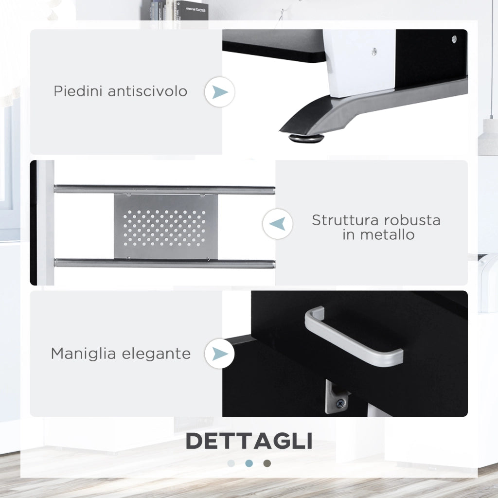 Scrivania per Computer con Ripiano, Cassetto e Armadietto ¨C zephmum ¨C 100x52x75 cm Bianca e Nera