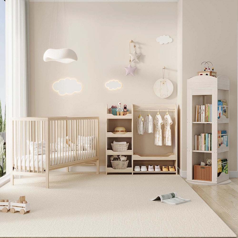 Armadio guardaroba bambino 110x39x110 cm - Xylo - in legno naturale, con appendiabiti e 4 ripiani
