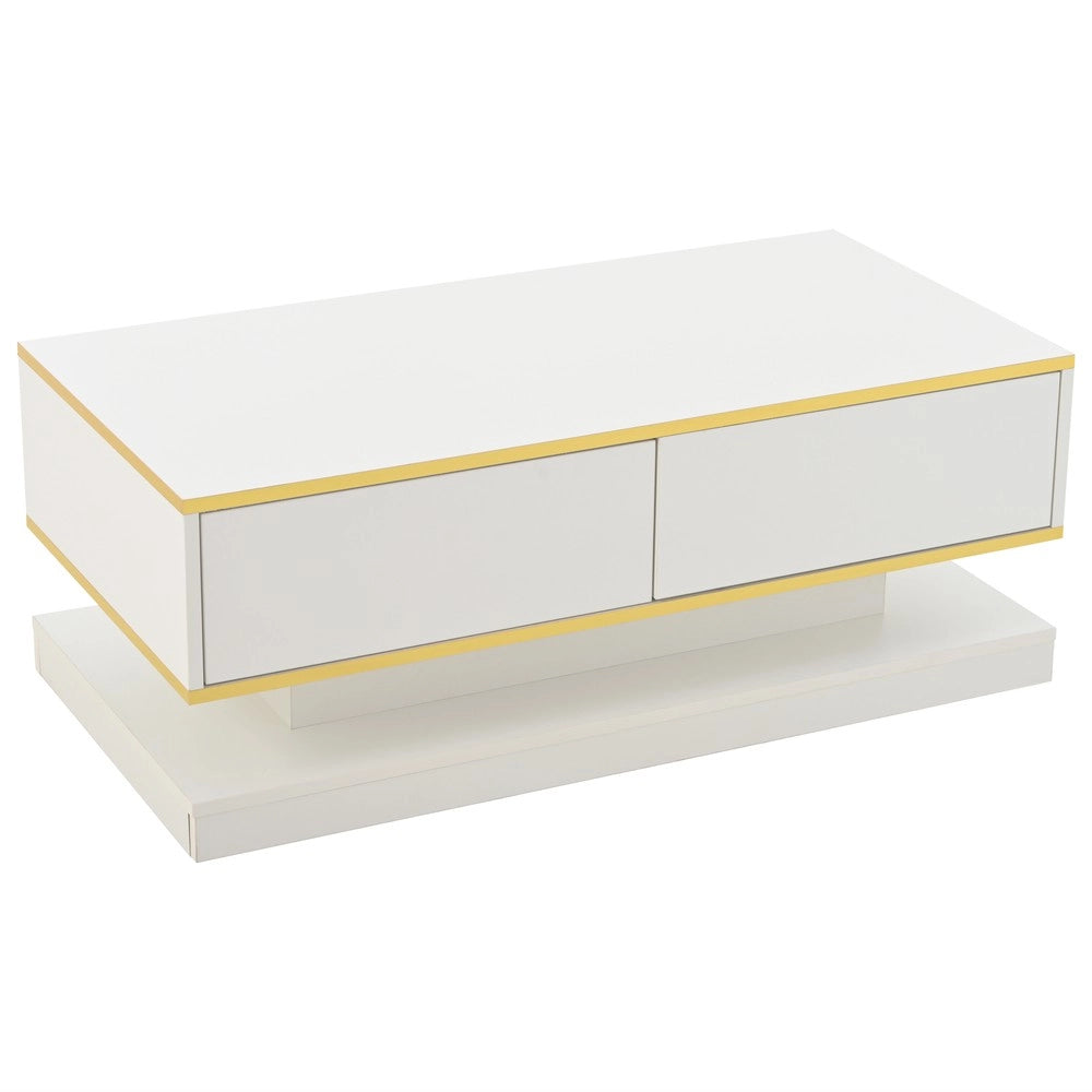 Tavolino da Caff¨¨ con 2 Cassetti ¨C MINIMAL ¨C Bianco Lucido e Oro 100x50x38