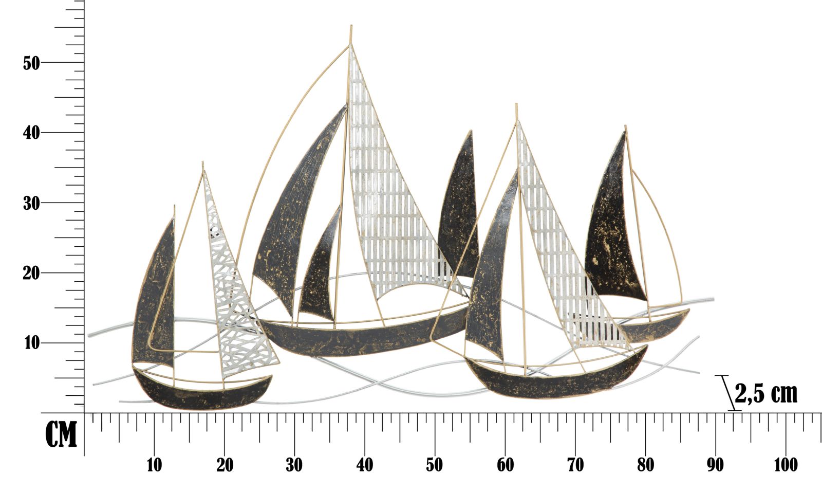 Pannello Veliero 91x2,5x55,9 cm in Ferro Multicolor