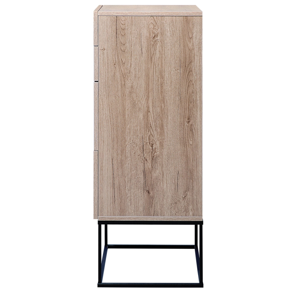 Cassettiera in legno chiaro a 4 ripiani con base in metallo Nero rustica