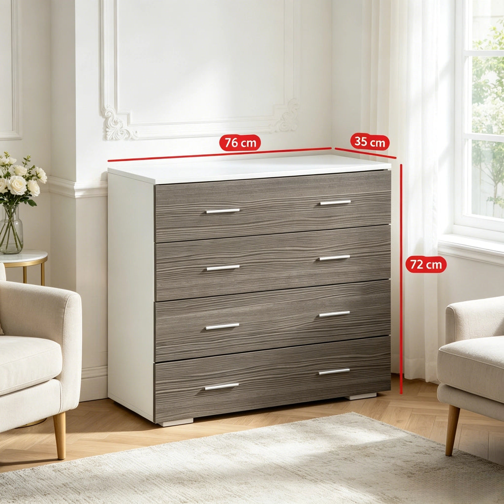 CASSETTIERA 76x35x72 cm Grigio/Bianco in truciolare e metallo