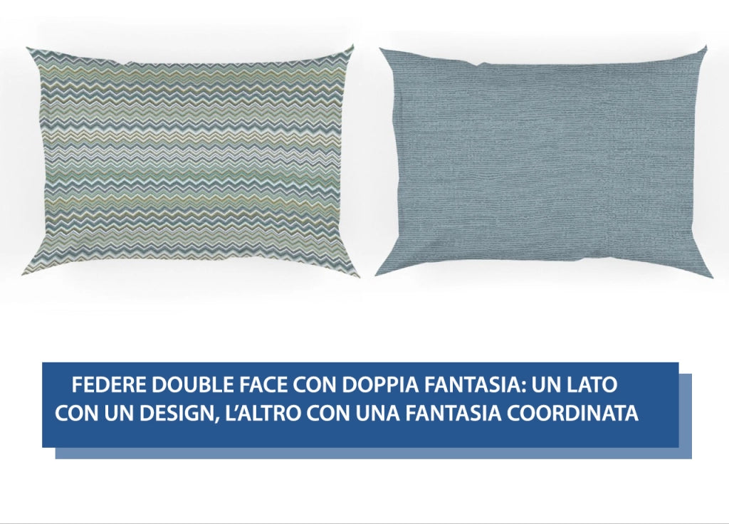 Completo Lenzuola Letto In 100% Cotone Rigato Zig Zag Disegno Baia - Francese - Verde