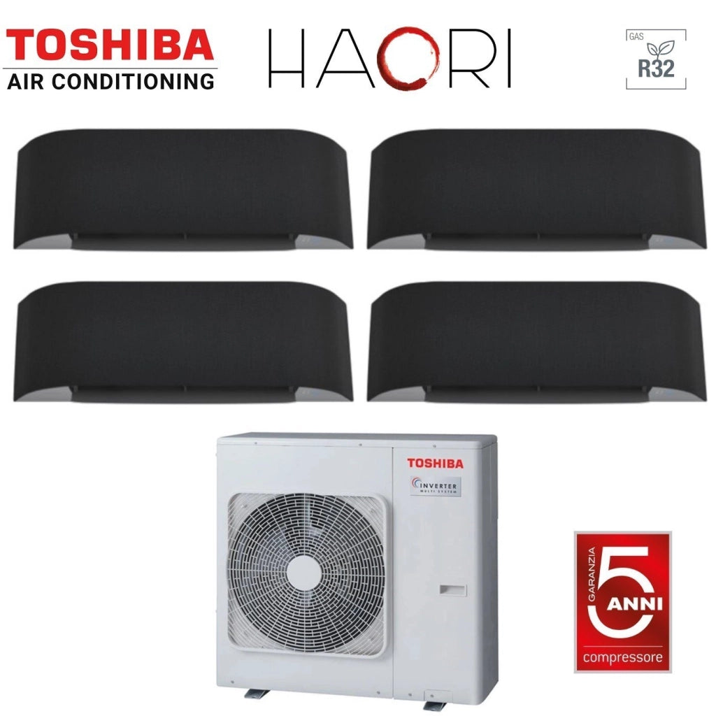 Climatizzatore Condizionatore Toshiba Quadri Split Inverter serie HAORI 10+10+16+16 (9+9+15+15) RAS-4M27U2AVG-E R-32 Wi-Fi Integrato 10000+10000+16000+16000 (9000+9000+15000+15000) Grigio Scuro
